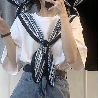 Short-sleeve Tie-strap Panel T-shirt / Midi A-line Dress