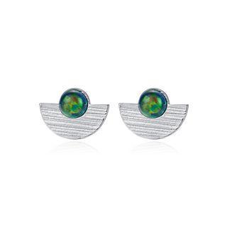 Sterling Silver Simple Fashion Geometric Green Imitation Opal Stud Earrings Silver - One Size