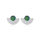 Sterling Silver Simple Fashion Geometric Green Imitation Opal Stud Earrings Silver - One Size