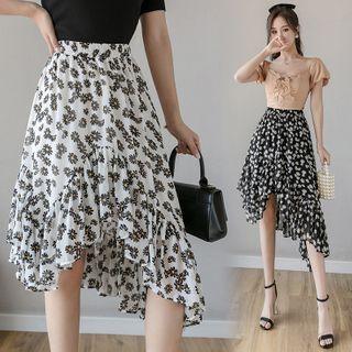 Asymmetric Floral Print A-line Skirt