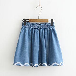 Contrast Trim A-line Denim Skirt