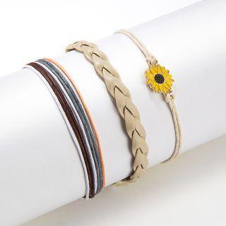 Set Of 3: Woven Anklet Set Of 3 - 4012 - White & Tangerine & Brown - One Size