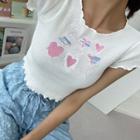 Heart-embroidered Ribbed Crop Top