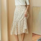 Floral Print Ruffle Midi Skirt