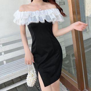 Off-shoulder Lace Ruffle A-line Dress