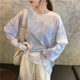 Tie-dye Print Long-sleeve T-shirt / Plain Wide-leg Shorts