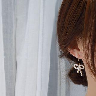 Bow Rhinestone Dangle Earring 1 Pair - Gold & White - One Size