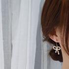 Bow Rhinestone Dangle Earring 1 Pair - Gold & White - One Size