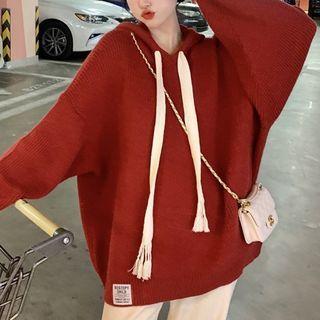 Lettering Patch Hooded Sweater