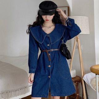 Denim Trench Coat With Belt - Blue - One Size