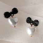 Bow Heart Drop Earring 1 Pair - C - 221 - Black Bow & Faux Pearl - Silver - One Size