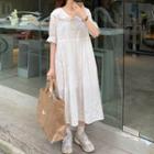 Eyelet Lace Loose-fit Short-sleeve Dress As Figure - One Size