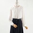 Puff-sleeve Lace Collar Blouse / Floral Print Sweater Vest / Midi A-line Denim Skirt