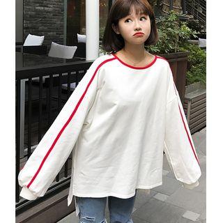 Contrast Trim Balloon-sleeve Pullover