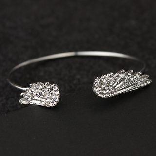Rhinestone Alloy Wings Open Bangle Silver - One Size