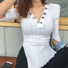 Elbow-sleeve Sharp-shoulder Snap-button Henley