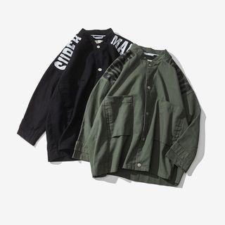 Lettering 3/4-sleeve Buttoned Jacket