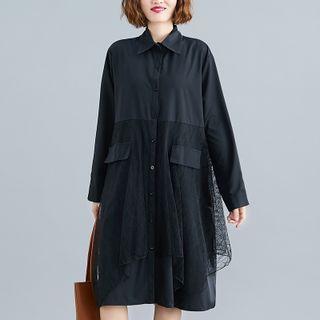 Mesh Panel Shirt Dress