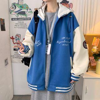 Long-sleeve Letter Print Badge Baseball Jacket