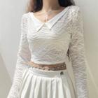 Bell Sleeve V-neck See-through Crop Top