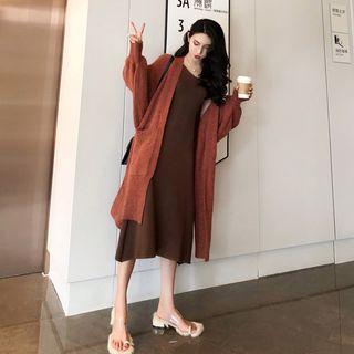 Open-front Long Knit Cardigan / Long Tank Dress