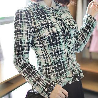 Faux-pearl Flap-pocket Tweed Jacket