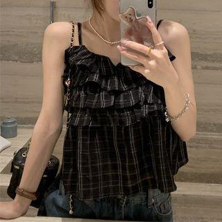 Plaid Ruffled Flowy Camisole Top