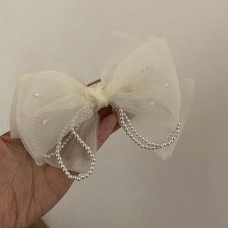 Bow Organza Faux Pearl Hair Clip Spring Hair Clip - Beige - One Size