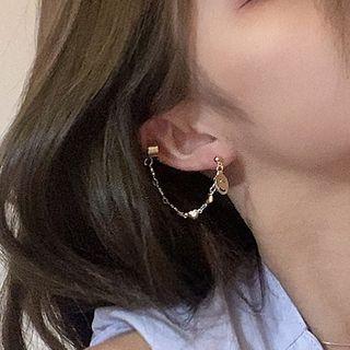 Heart Chain Cuff Earring 1 Pair - Gold - One Size