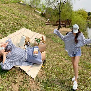 Oversized Gingham Shirt Blue - One Size