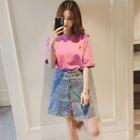 Denim Buttoned A-line Skirt