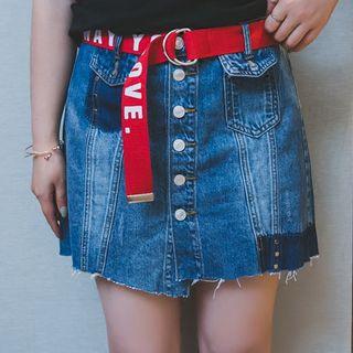 Buttoned Color Panel Denim Skirt