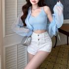 Set: Plain Shirt + Camisole Top Set Of 2 - Shirt & Camisole Top - Blue - One Size