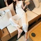 Sleeveless Ribbon Wide-leg Jumpsuit White - One Size