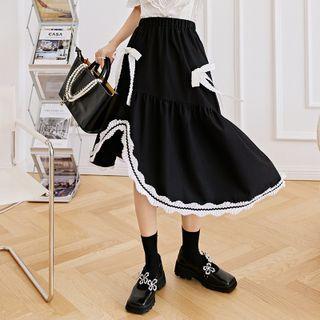 Asymmetrical Contrast Trim Midi A-line Skirt