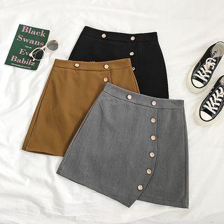 Plain Single-breasted  Irregular A-line Skirt