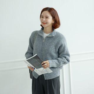 Fleece-lined Zip-up Knit Jacket