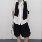 Short Sleeve Plain Shirt / Open Front Vest / Lantern Shorts