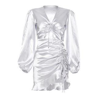 Long-sleeve Cutout Drawstring Mini Dress