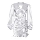 Long-sleeve Cutout Drawstring Mini Dress