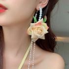 Faux Pearl 3d Flower Drop Earring 1 Pc - Light Yellow - One Size