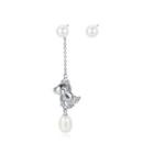 Sterling Silver Simple And Fashion Bear Tassel Asymmetric Earrings With White Freshwater Pearls Silver - One Size