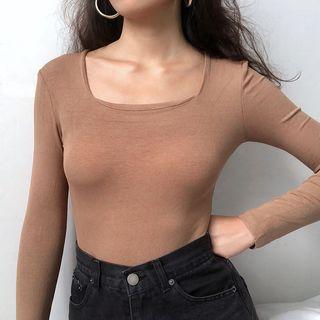 Square-neck Long-sleeve Playsuit