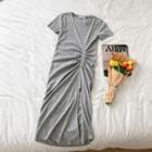 Short-sleeve Drawstring Slit Midi Dress