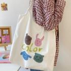 Bear Printed Canvas Tote Bag White - One Size