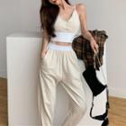 Set: Two-tone Cropped Camisole Top + Sweatpants