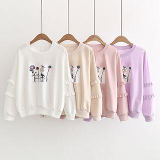 Ruffle Trim Floral Sweatshirt