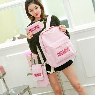 Set Of 3: Lettering Backpack + Crossbody Bag + Zip Pouch