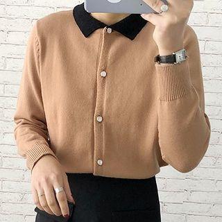 Color-block Lapel Knit Top