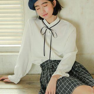 Tie-neck Chiffon Shirt White - One Size